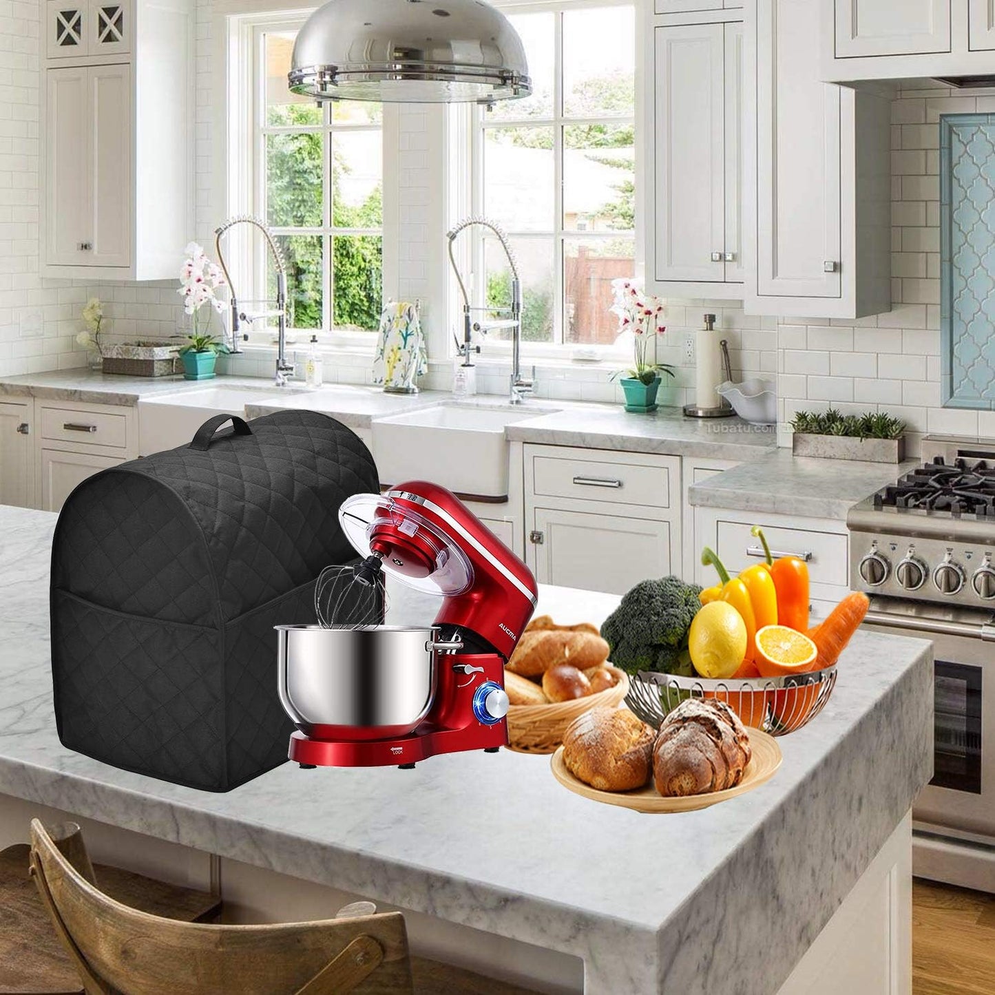 Stand Mixer Dust Cover with 3 Pockets Compatible with KitchenAid Tilt Head, Easy Cleaning,Can Ironable (Black, Fits for 6-8 Quart)
