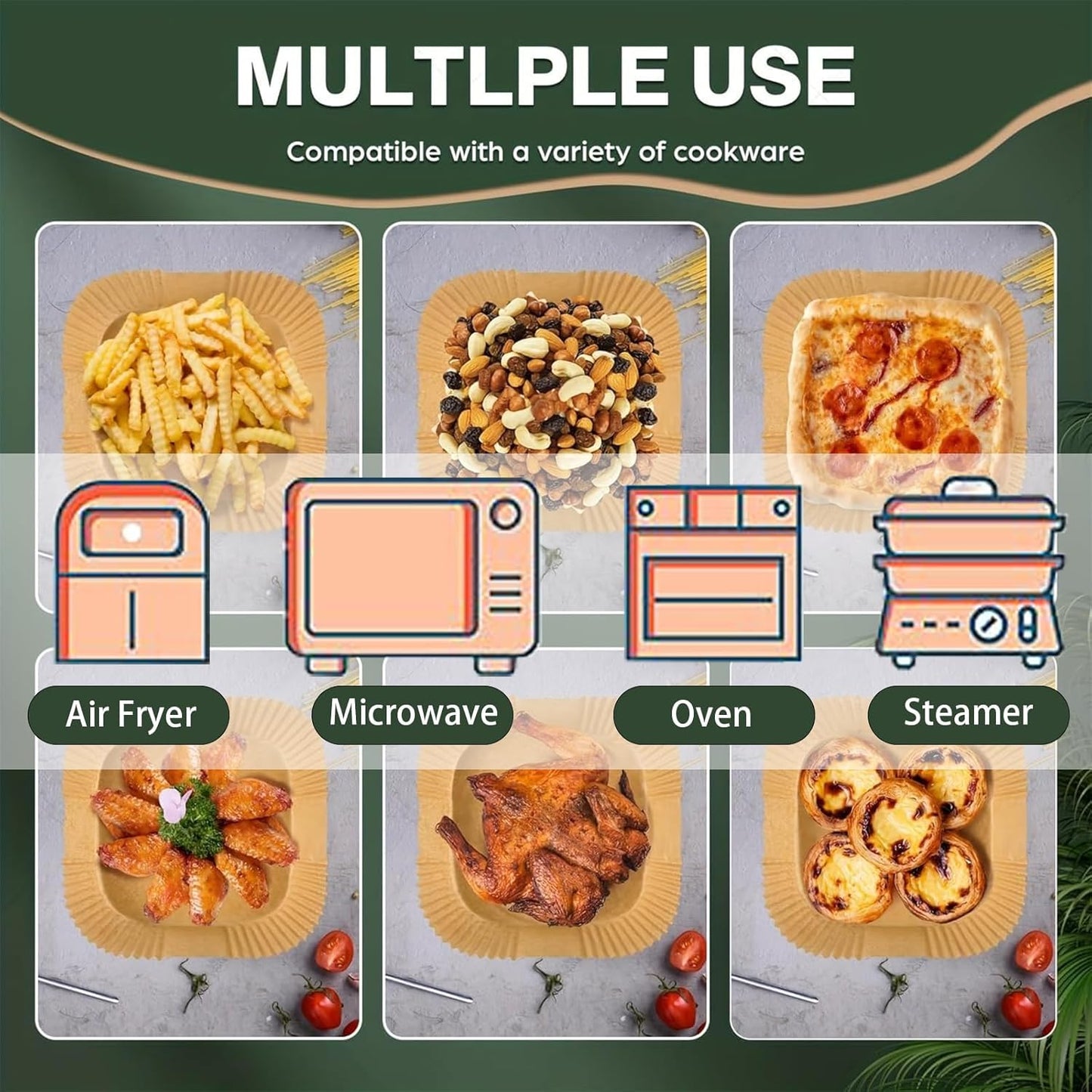 Air Fryer Paper Liners Disposable: 150Pcs 8 Inch Special Square Liners for Air Fryer, Grease and Water Proof Non Stick Basket Parchment Paper