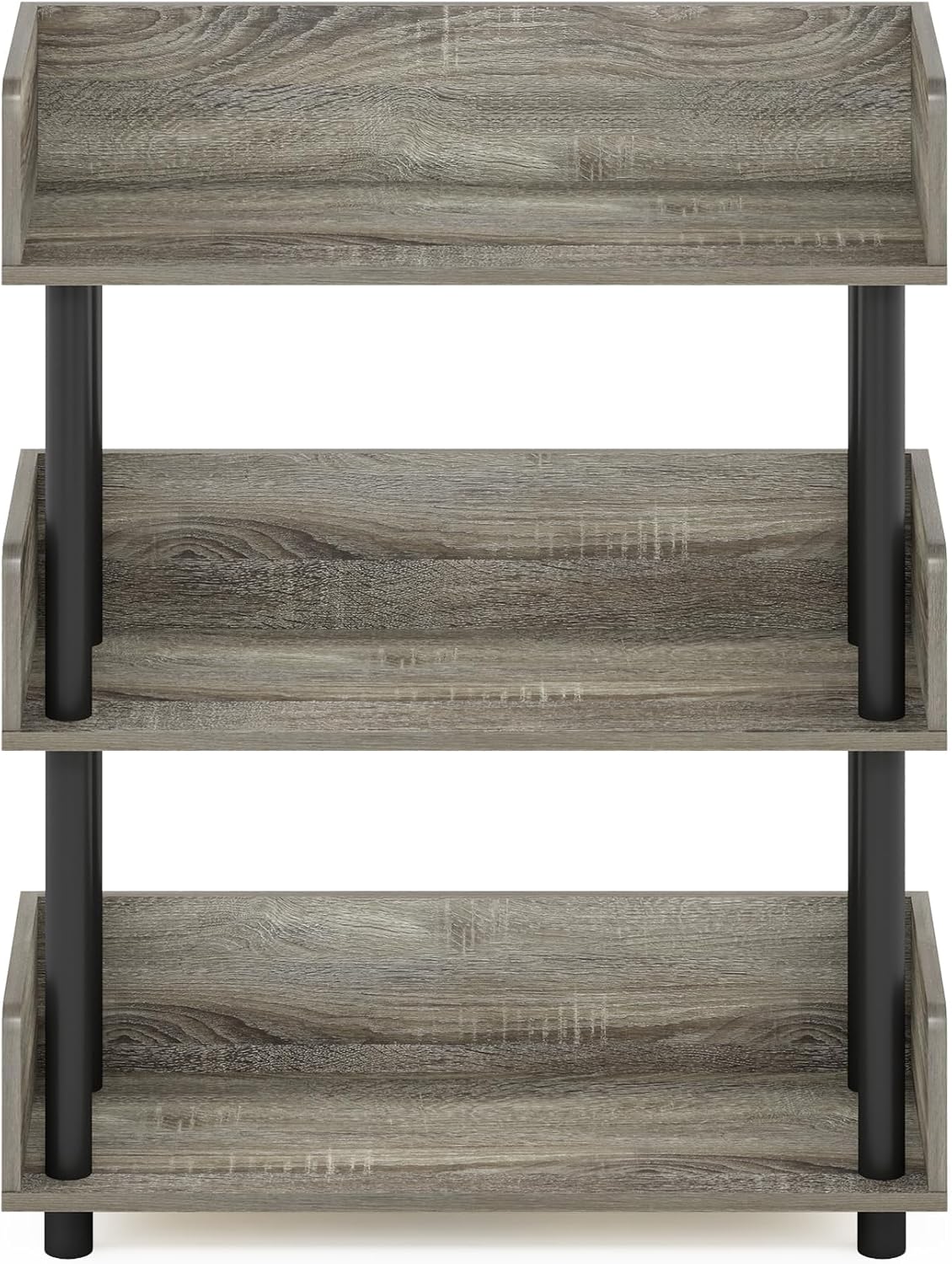 Furinno TURN-N-TUBE 3-Tier Display Shelf, Storage Shelves, Book Shelf, Open Shelves with Rounded Corner Top Edges, for Organization and Storage, Living Room, Home Office, French Oak