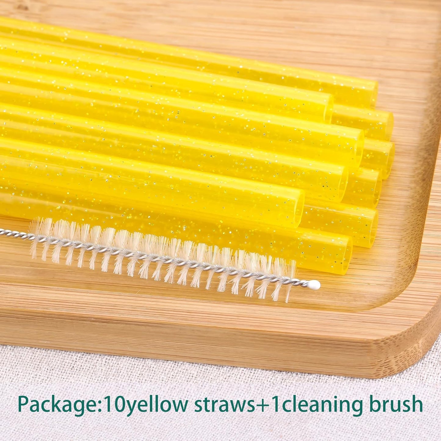 Dakoufish Replacement Glitter Straws for Stanley|Owala|Simple Modern 40oz 30oz Tumbler,10 Pack 12 Inch Reusable Yellow Straws With Cleaning Brush For Stanley Hydro Jug Cup,Dishwasher Safe