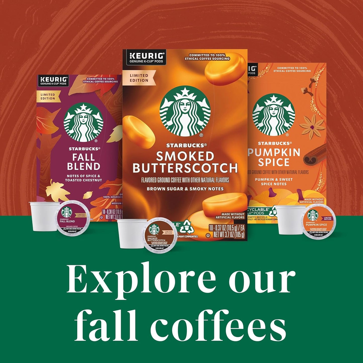 Starbucks K-Cup Coffee Pods—Pumpkin Spice Flavored Coffee—100% Arabica—Naturally Flavored—1 box (10 pods)