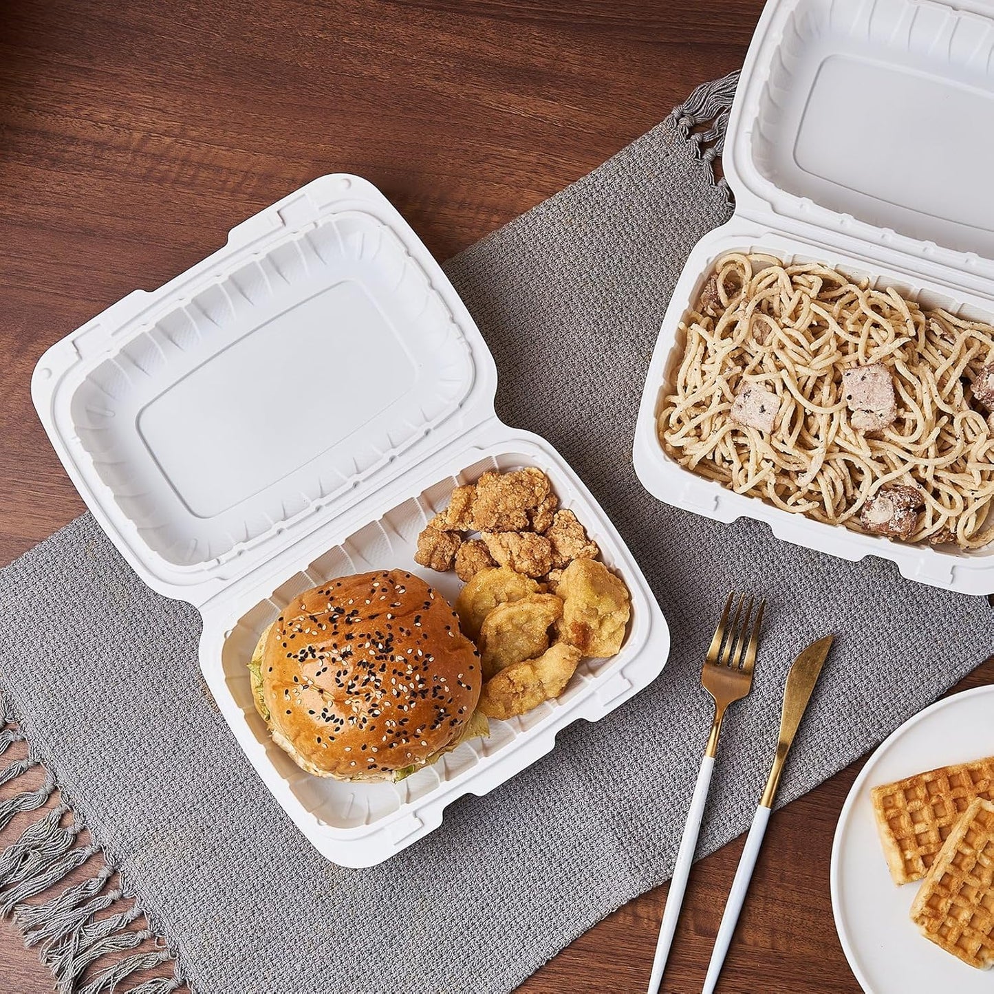 FULING 9X6 1-Compartment 50-Pack Plastic Clamshell Food To Go Box Containers Carryout For Sandwich Salad Heavy Duty Disposable Hinged With Secure Snap Lid