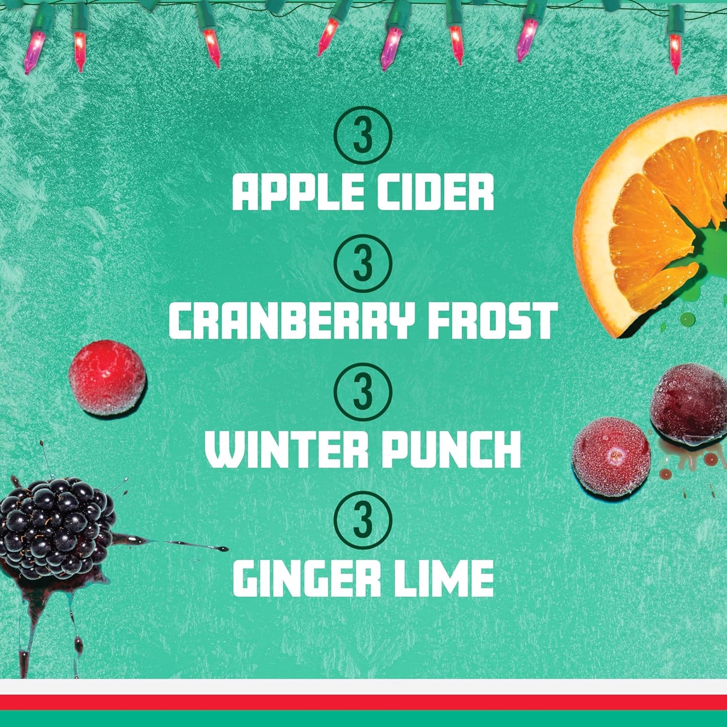 Sparkling Ice, Winter Variety Pack, Flavored Sparkling Water, Zero Sugar, with Vitamins and Antioxidants, 17 fl oz, 12 count (Cranberry Frost, Winter Punch, Apple Cider and Ginger Lime)