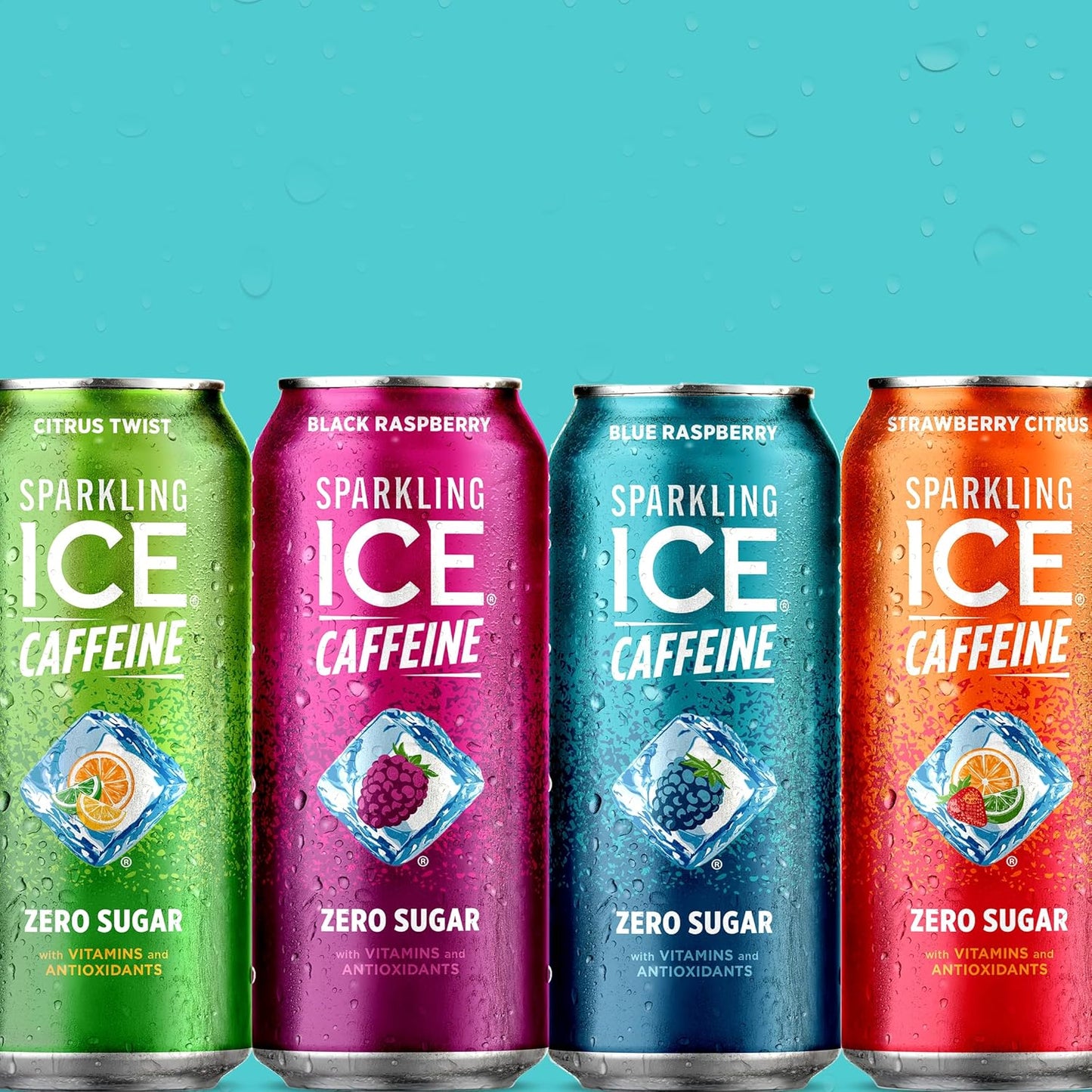 Sparkling Ice Caffeine Variety Pack, Flavored Sparkling Water, Zero Sugar, with Vitamins and Antioxidants, 16 fl oz, 12 count (Citrus Twist, Black Raspberry, Blue Raspberry, Strawberry Citrus)