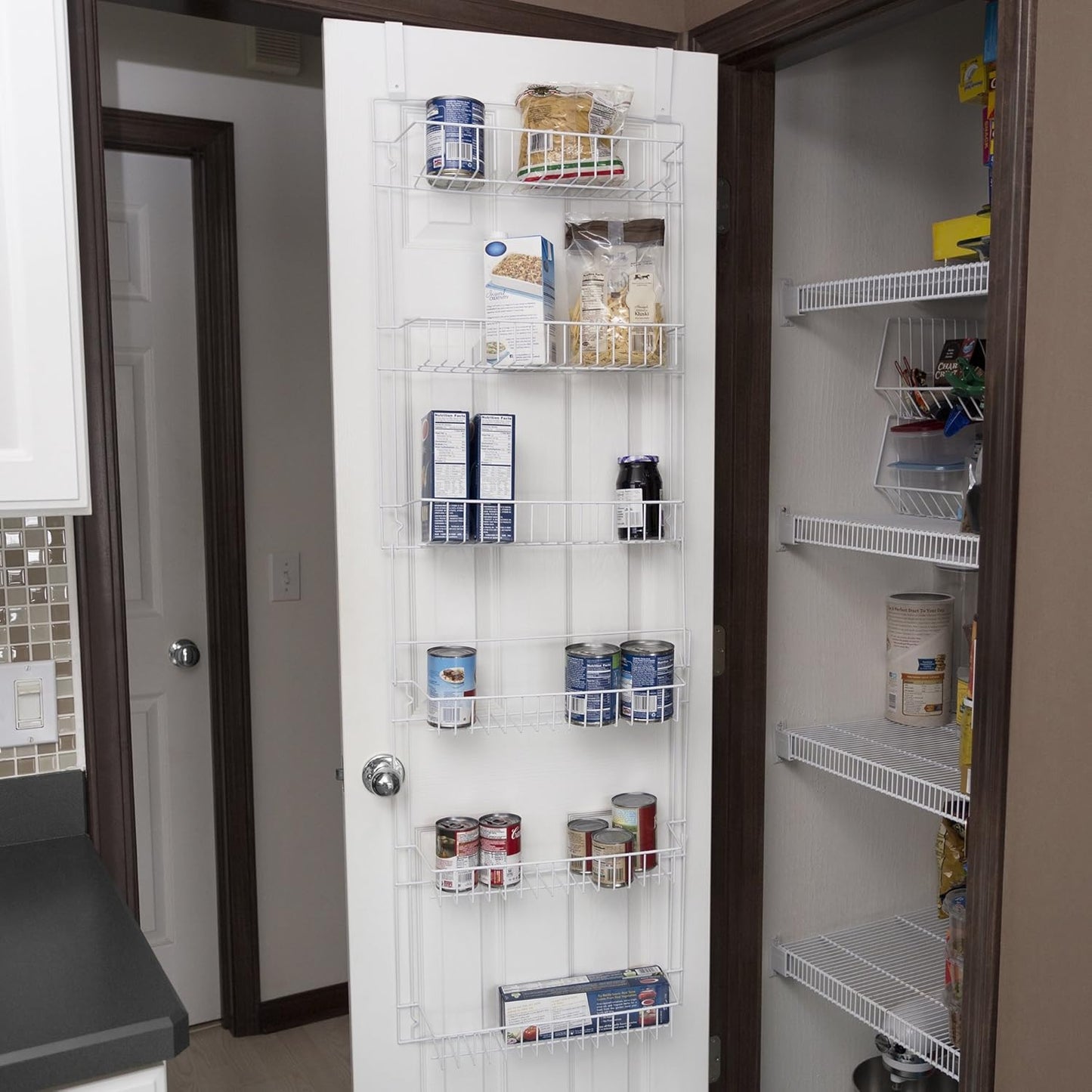 Over the Door Organizer - 6-Tier Adjustable Pantry Shelves and Rack for Kitchen Organization - Organization and Storage by Lavish Home (White)