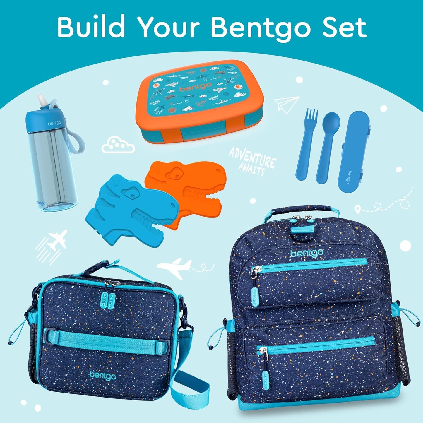 Bentgo Kids Prints Leak-Proof, 5-Compartment Bento-Style Kids Lunch Box - Ideal Portion Sizes for Ages 3-7, Durable, Drop-Proof, Dishwasher Safe, & PFAS & BPA-Free Materials (Planes)