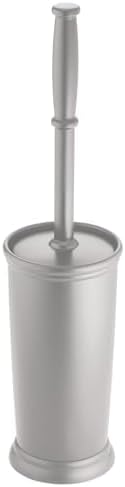 mDesign Toilet Bowl Brush and Holder - Covered Bathroom Brush - Standing Scrubber in Modern Holder - Space Saving, Deep Cleaning for Toilet - 2 Pack, Silver