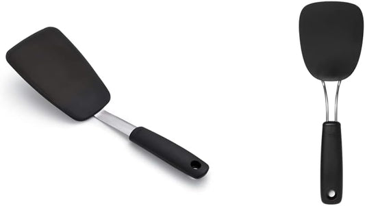 OXO Good Grips Large Silicone Flexible Turner & 65191 Good Grips Nylon Flexible Turner, Black