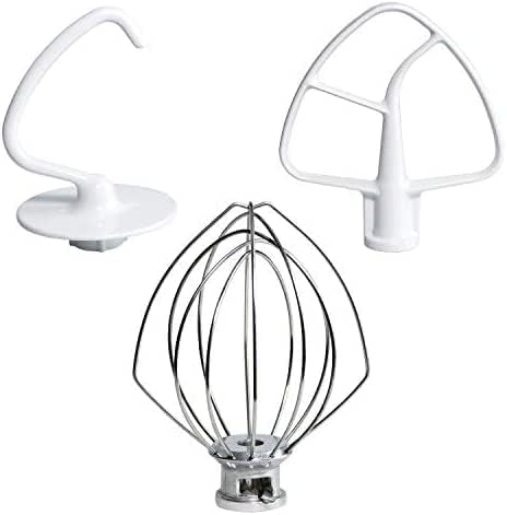 Funmit Mixers Accessories K45WW Wire Whip K45DH Dough Hook K45B Coated Flat Blade Paddle with Scraper Replacement for Kitchen Tilt-Head Aid Stand Mixer Attachments- Stainless Steel