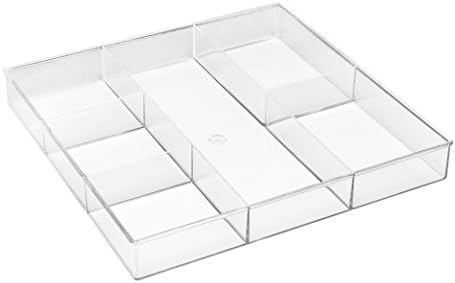 Whitmor Clear 6-Section Drawer Organizer | For Makeup & Accessories | Sturdy Resin | 11.9 x 11.9 x 1.7 Inches | Pack of 6