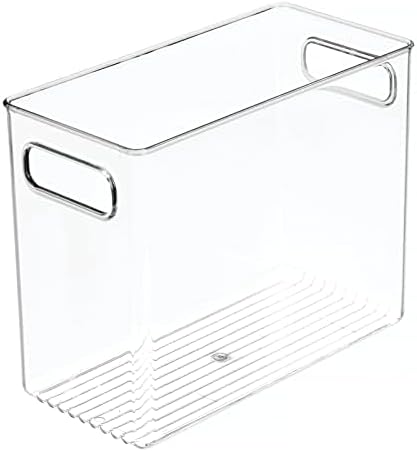 mDesign Slim Plastic Storage Container Bin with Handles - Bathroom Cabinet Organizer for Toiletries, Makeup, Shampoo, Conditioner, Face Scrubbers, Loofahs, Bath Salts - 5" Wide, 2 Pack - Clear