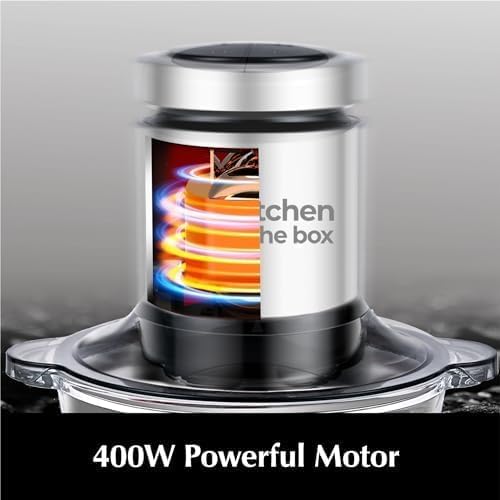 Kitchen in the box Food Processor, Electric Meat Grinder & Food Chopper with 400W Powerful Veggie Chopper-2 Bowls（8 Cup+8 Cup） & 2 Bi-Level Blades for Meat/Fish/Vegetable/Baby Food（Black Button）