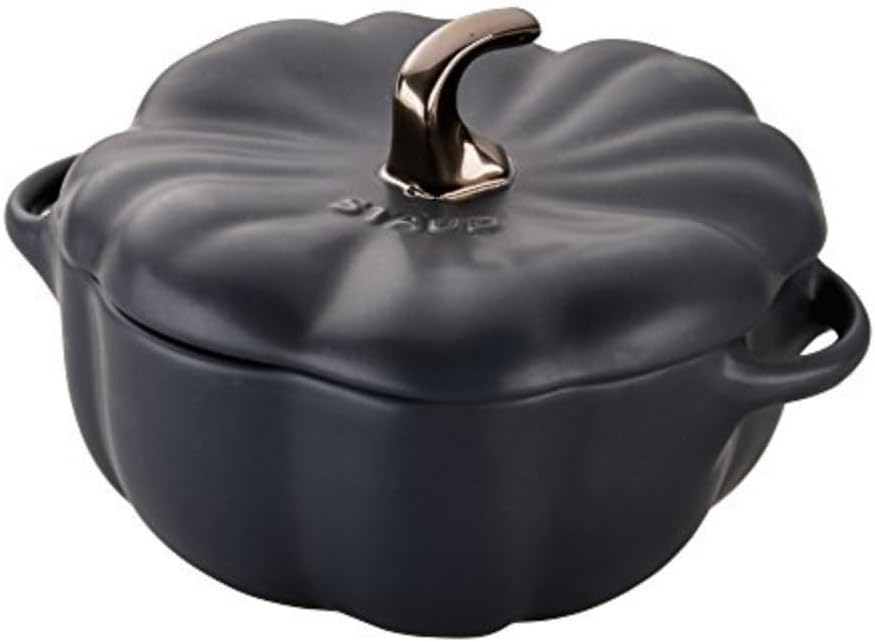 STAUB Ceramic 0.75-qt Petite Ceramic Pumpkin, Oven & Stove Safe up to 572°F, Pumpkin Dish, Ceramic Baking Dish, Candy Dish, Matte Black