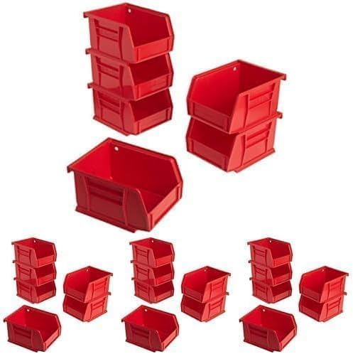 Akro-Mils 30210 AkroBins Plastic Storage Bins, Space-Saving Stackable Bins for Garage, Pantry, Craft Organization, 5" x 4" x 3", Red, (Pack of 24)