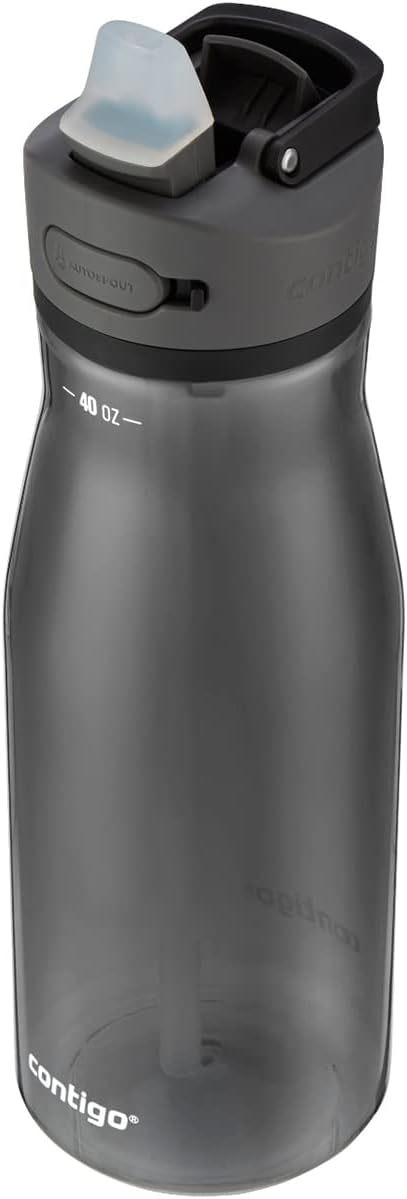 Contigo Ashland 2.0 Leak-Proof Water Bottle with Lid Lock and Angled Straw Dishwasher Safe Water Bottle with Interchangeable Lid 40oz Licorice