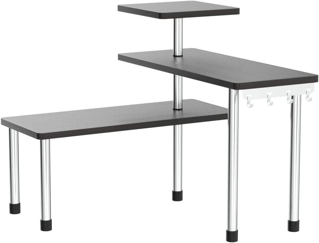 ZHWS Bathroom Counter Organizer Corner Shelf – Bathroom Organization Bamboo 3 Tier Spice Rack Makeup Organizer Bookshelf Space Saving Rack Kitchen Office Living Room, Black