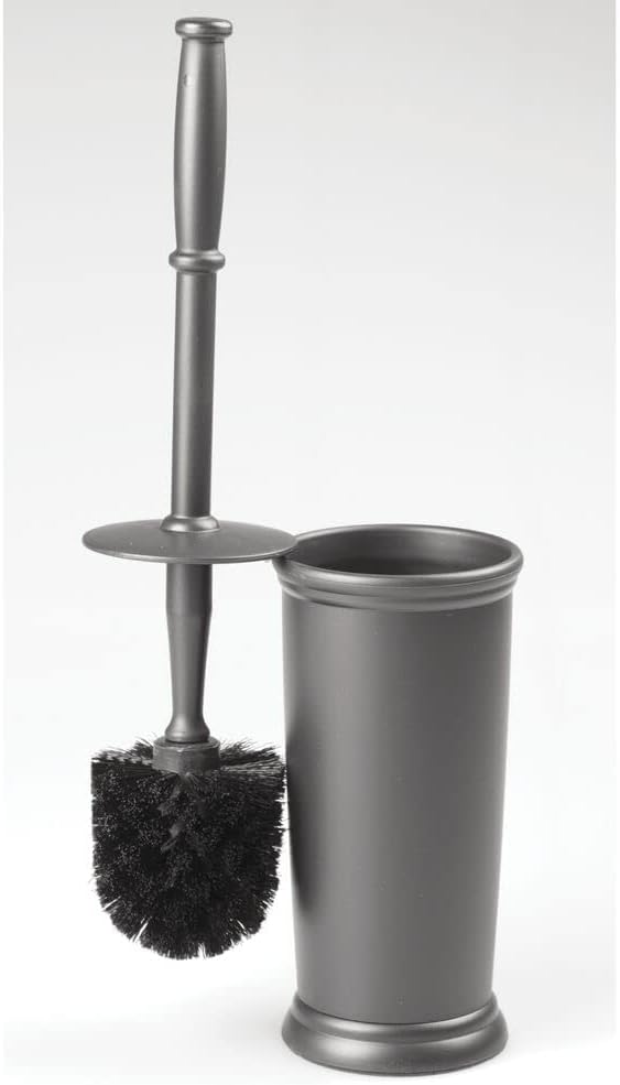mDesign Toilet Bowl Brush and Holder - Covered Bathroom Toilet Brush - Standing Toilet Bowl Scrubber in Modern Holder - Space Saving, Deep Cleaning Brush for Toilet - Hyde Collection - Charcoal Gray
