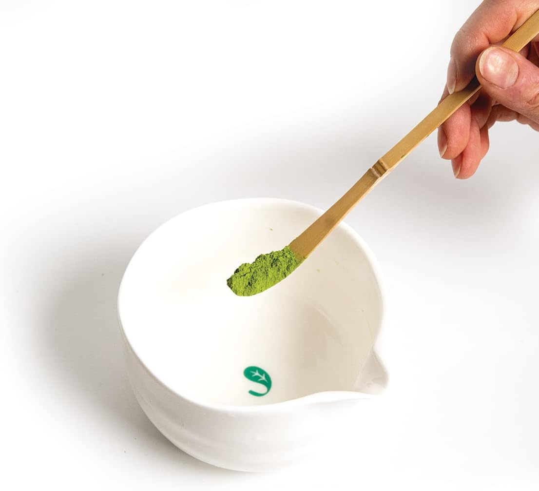 Jade Leaf Matcha - Traditional Porcelain Tea Bowl with Pour Spout - Hand Made Porcelain with White Matte Glaze - For Perfectly Whisked Green Tea (18 Ounce) - Great Gift for Matcha Lovers