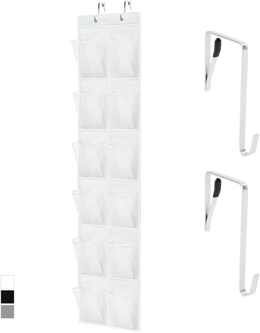 GORILLA GRIP Over the Door Shoe Organizer, 12 Large Breathable Mesh Pockets, Space Saving Hanging Storage Holder, 2 Hook Closet Rack Hanger, Hangs on Closets for Shoes, Accessories, 64H x 9.5W White