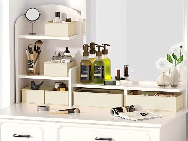 DIMJ Drawer Organizers Clothes, Set of 10 Dresser Organizer Bins, Fabric Closet Organizers and Storage, Shallow Drawer Dividers for Nursery, Clothing, Baby Clothes, Socks, Underwears, Tie (Beige)