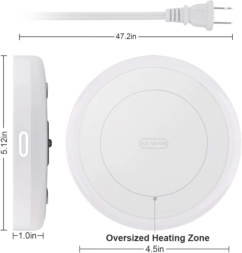 BESTINNKITS White Smart Coffee Auto On/Off Gravity-Induction Mug Office Desk Use, Candle Wax Cup Warmer Heating Plate (Up to 131F/55C)