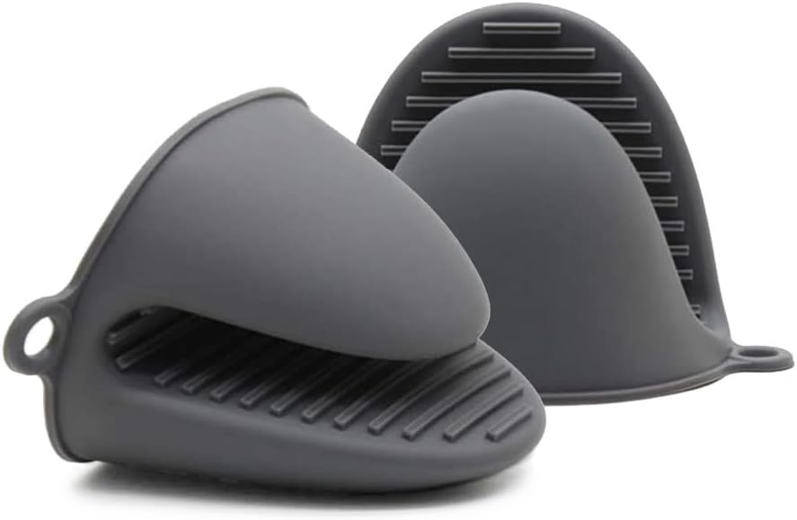 Oven Glove Thicken Silicone Pot Holder Mini Oven Mitt Heat Resistant Pinch Covers for Air Fryer, Baking, Cooking, BBQ Grilling (Grey)