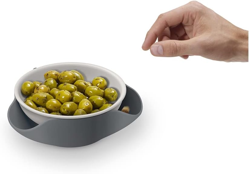 Joseph Joseph Double Dish Pistachio and Snack Serving bowl with Food Waste Compartment, BPA-Free - Grey
