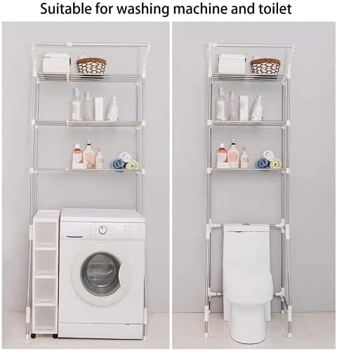 BAOYOUNI 3-Tier Laundry Room Shelf Over Washing Machine Storage Utility Rack Above Toilet Washer Dryer Clothes Hanger Width Adjustable Bathroom Organization Space Saving Shelving Units, Ivory