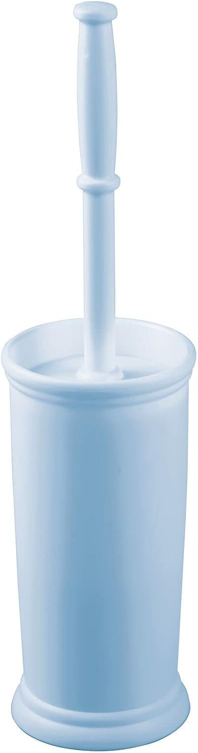 mDesign Toilet Bowl Brush and Holder - Covered Bathroom Toilet Brush - Standing Toilet Bowl Scrubber in Modern Holder - Space Saving, Deep Cleaning Brush for Toilet - Hyde Collection - Light Blue