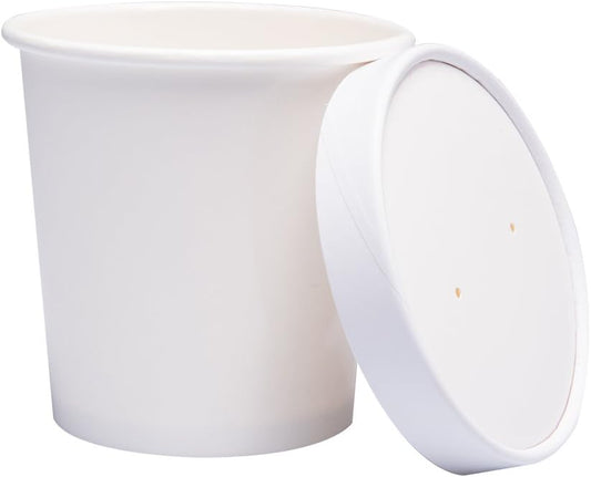 Paper Ice Cream Cups with Paper Lids, Hot/Cold Soup Cups with Lids (White) (25, 16 oz)