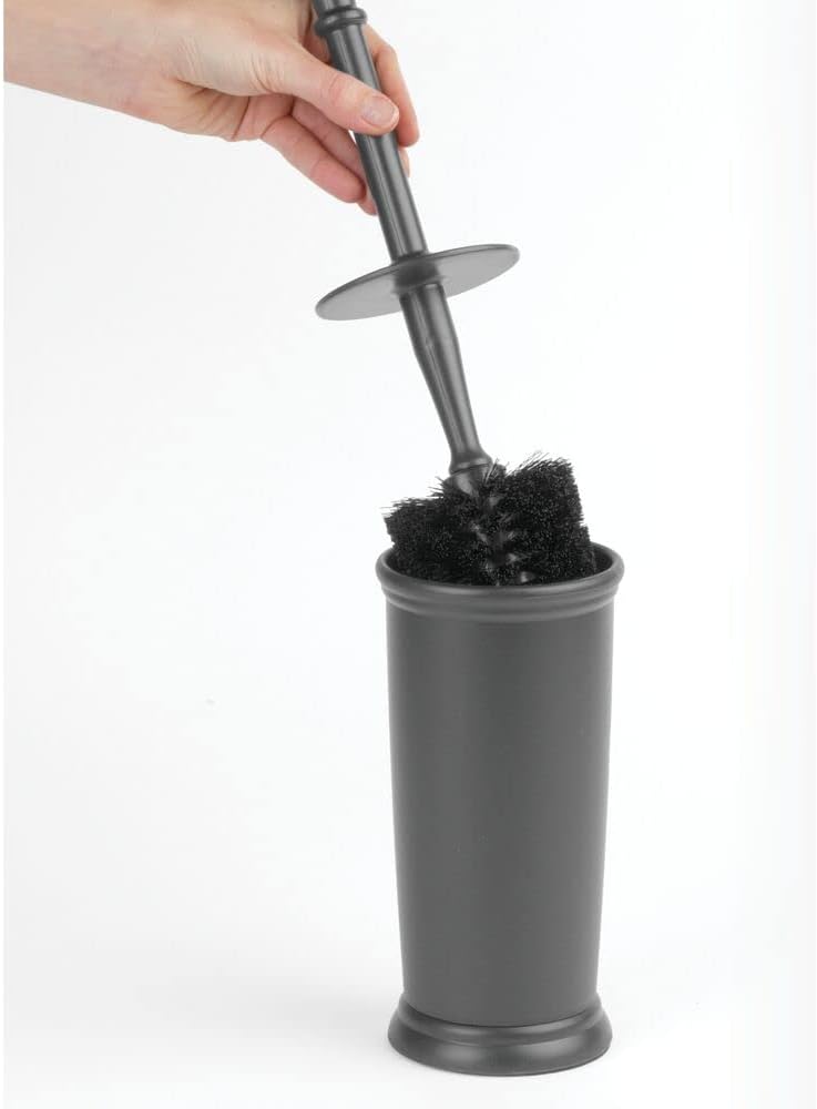 mDesign Toilet Bowl Brush and Holder - Covered Bathroom Toilet Brush - Standing Toilet Bowl Scrubber in Modern Holder - Space Saving, Deep Cleaning Brush for Toilet - Hyde Collection - Charcoal Gray