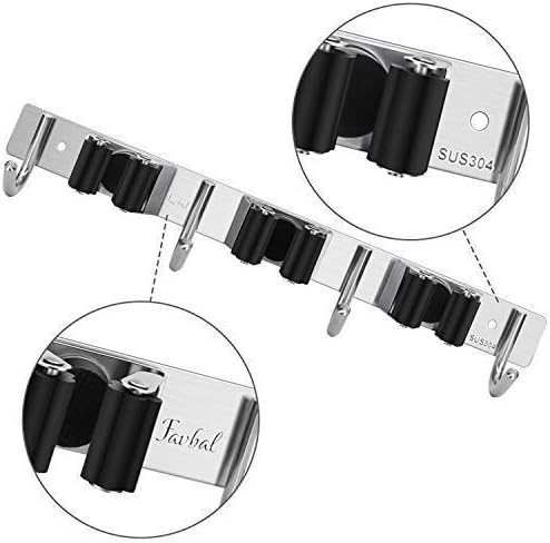 Broom Mop Holder Wall Mount,Favbal Garage Organization Tool Organizer Storage Broom Closet Kitchen Organization Heavy Duty Garage Tools Hanger with 3 Racks 4 Hooks for Home Kitchen Garden Laundry Room