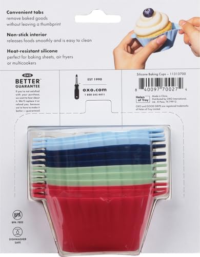 OXO Good Grips Silicone Baking Cups, Pack of 12, Reusable, BPA-Free, Dishwasher Safe, Non-Stick, Food Grade, Cupcake Cups, Muffin Cups, Cupcake Liners, Muffin Liners