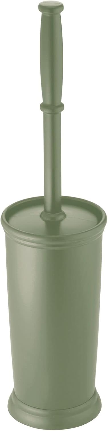 mDesign Toilet Bowl Brush and Holder - Covered Bathroom Toilet Brush - Standing Toilet Bowl Scrubber in Modern Holder - Space Saving, Deep Cleaning Brush for Toilet - Hyde Collection - Olive Green