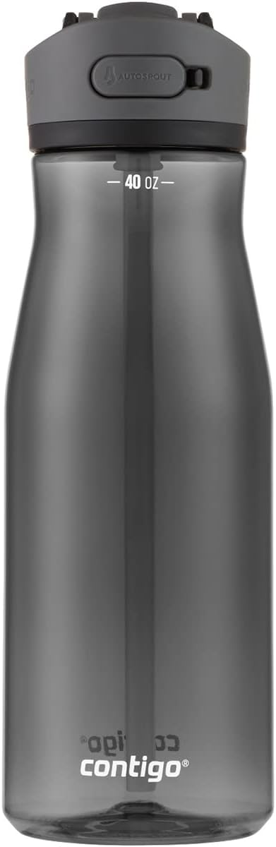 Contigo Ashland 2.0 Leak-Proof Water Bottle with Lid Lock and Angled Straw Dishwasher Safe Water Bottle with Interchangeable Lid 40oz Licorice