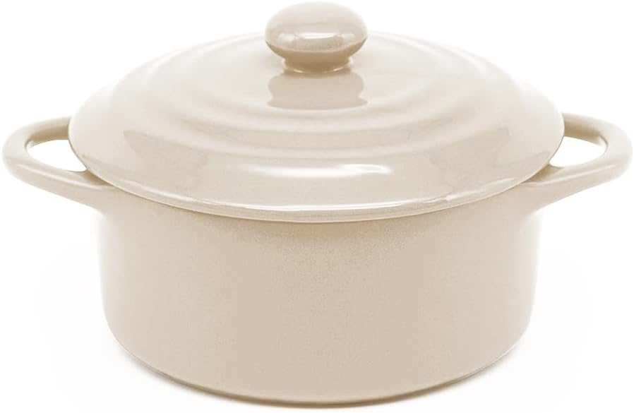 Kook Ceramic Mini Cocotte Set, Small Casserole Dishes with Lids and Handles, Individual Baking Ramekins, Oven, Microwave & Dishwasher Safe, Stoneware, 12 oz, Set of 4 (Ivory)