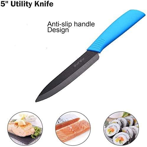 Kitchen Ceramic Knife Set Professional With Sheaths - Super Sharp Rust Proof Stain Resistant (6" Chef, 5" Utility, 4" Fruit, 3" Paring, One Peeler)