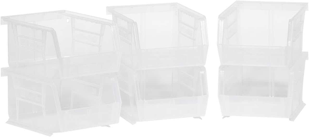 Akro-Mils 30210 AkroBins Plastic Storage Bins, Space-Saving Stackable Bins for Garage, Pantry, Craft Organization, 5-Inch x 4-Inch x 3-Inch, Clear, 6-Pack