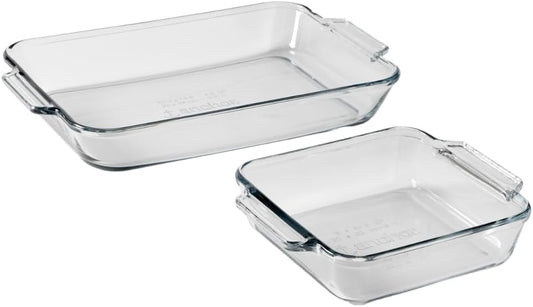 Anchor Hocking Oven Basics Cake Dish & 3 Quart Baking Dish Value Pack – Tempered Glass for Even Baking, Oven Safe, Microwave Safe, Made in USA