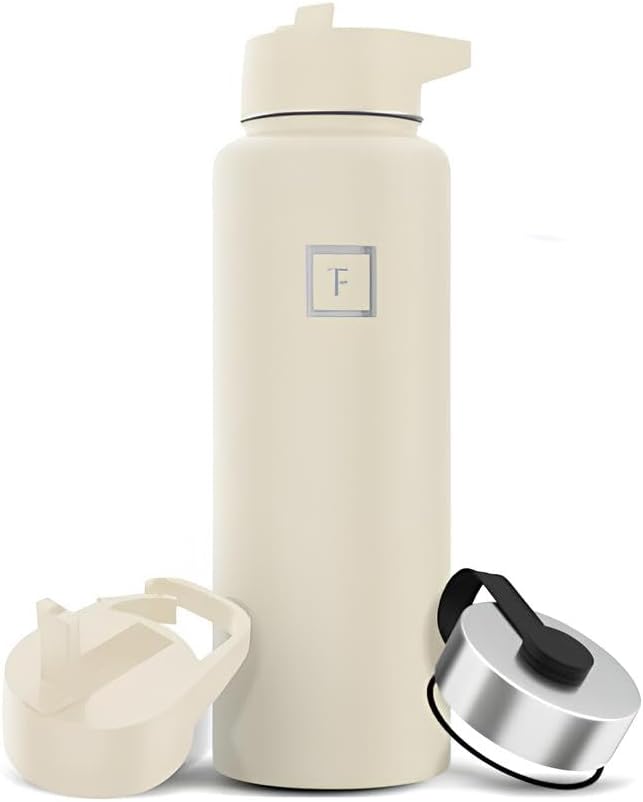 IRON °FLASK Camping & Hiking Hydration Flask with Straw, Wide Mouth Insulated Stainless Steel Sports Water Bottle - 40 oz Cashmere Cream