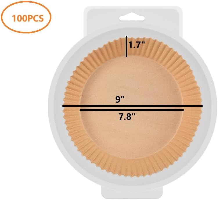 Disposable Air Fryer Paper Liners Round, 100 pcs Non-stick Parchment Greaseproof, Waterproof, Food Grade Baking Paper for Microwave, Oven, Steamer,9 inch Air Fryer Liner