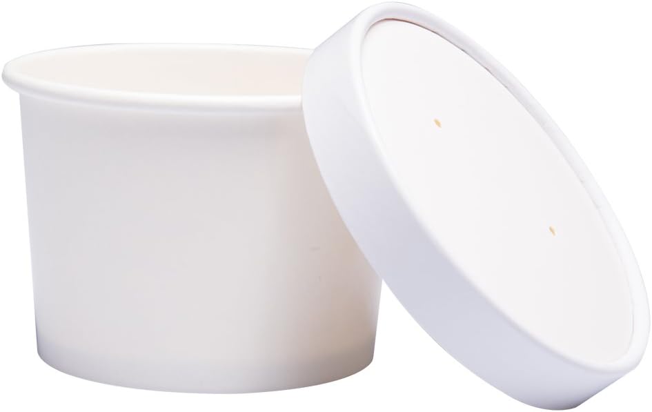 Paper Ice Cream Cups with Paper Lids, Paper Hot/Cold Soup Cups with Lids (White) (40, 8 oz)