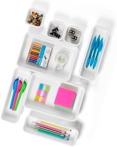 madesmart 8-Piece Interlocking Bin Pack Customizable Multi-Purpose Drawer, One Home Organization, BPA Free, White, 8 Count (Pack of 6)