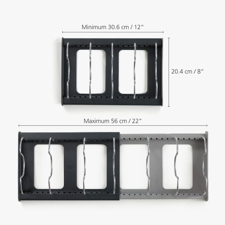 Joseph Joseph DrawerStore Expanding Cookware Organizer, Space saving storage for pan lids, baking trays - Grey