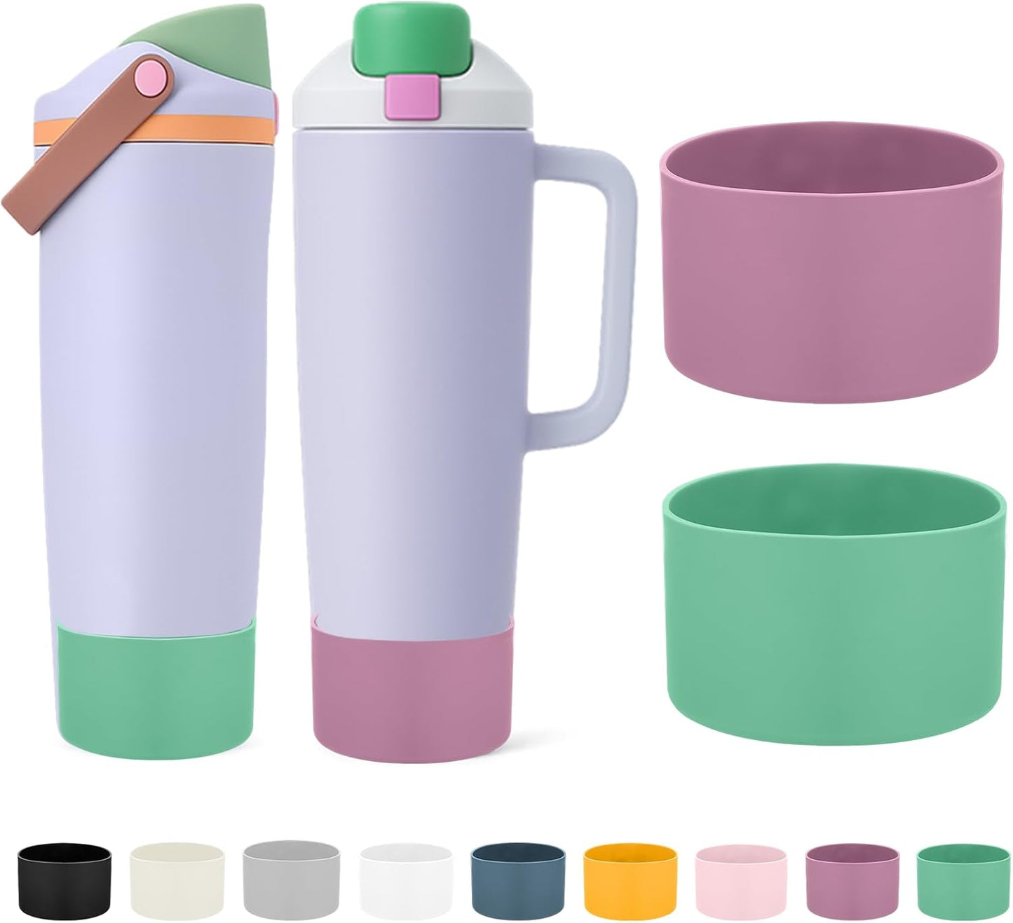 Mity rain 2PCS Protective Silicone Boots for Owala 30oz & 40oz FreeSip Sway Bottles & Tumblers - Accessories for owala, Enhances Stability & Prevents Scratches (Aubergine & Eucalyptus)