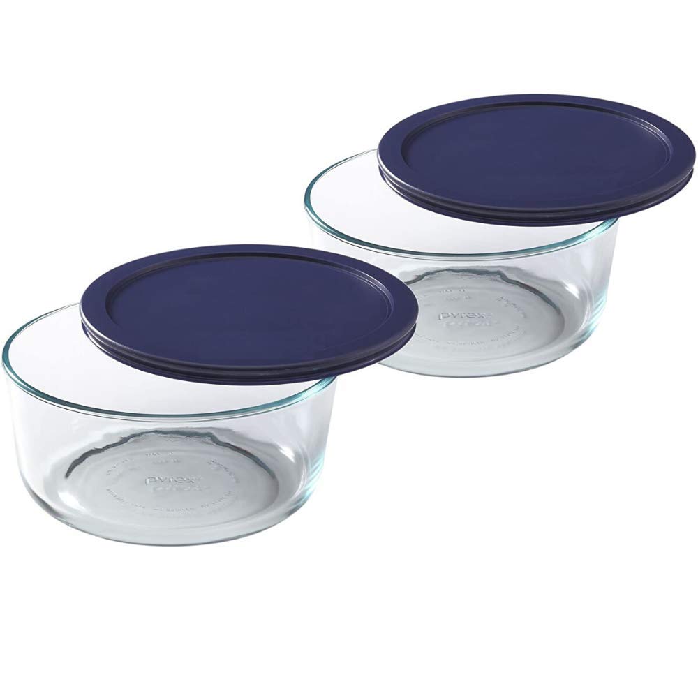 Wood Grip Lids for Pyrex and Anchor Round Glass Containers Works for 6/7 Cups - 6-Cups, Blue-4 Pack