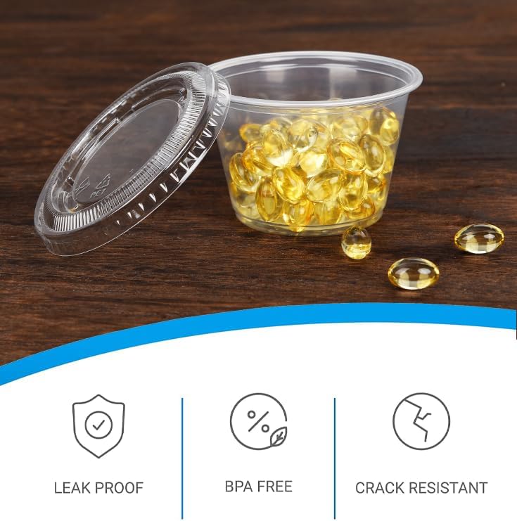 EDI Clear Disposable Plastic Portion Cups with Leakproof Lids - 50 Sets, 3.25 OZ, BPA Free, Recyclable - Jello Shot, Condiment & Dipping Sauce, Souffle Cups