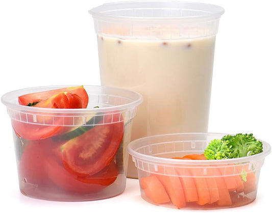 Glotoch 48 Pack (Mixed) 8 oz, 16 oz. and 32 oz. Plastic Food and Drink Storage Containers Set with Lids - Microwave, Freezer & Dishwasher Safe Eco-Friendly, BPA-Free, Reusable & Stackable