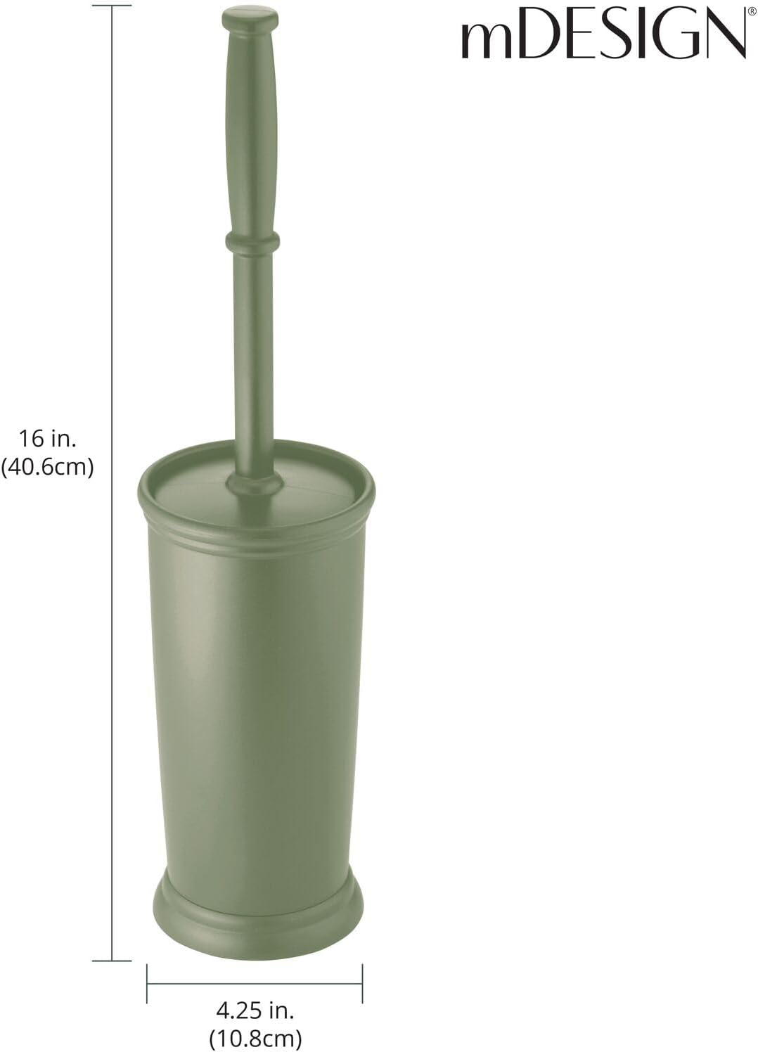 mDesign Toilet Bowl Brush and Holder - Covered Bathroom Toilet Brush - Standing Toilet Bowl Scrubber in Modern Holder - Space Saving, Deep Cleaning Brush for Toilet - Hyde Collection - Olive Green