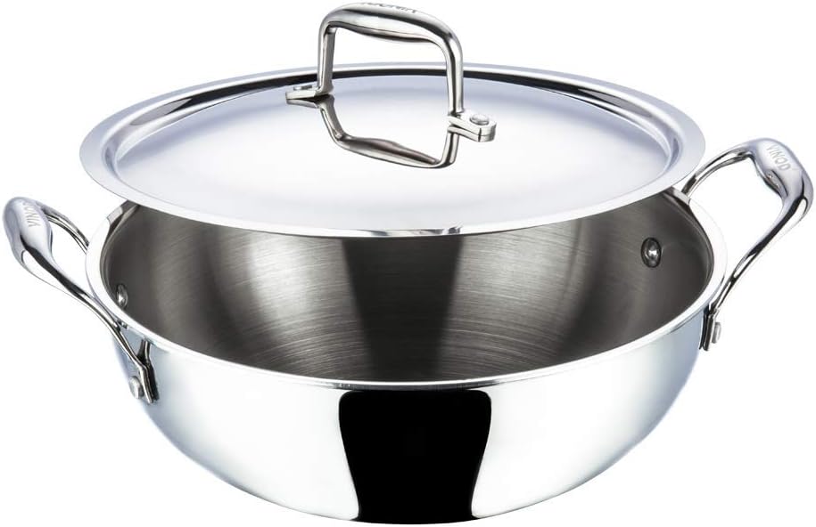 Vinod Platinum Extra Deep Kadai for Home and Kitchen, 24cm 3.3 LTR,Stainless Steel